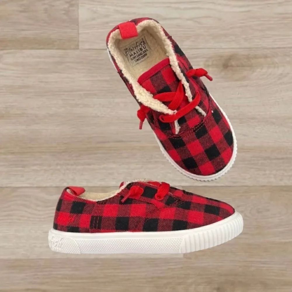 Malibu Blowfish Kids Red and Black Buffalo Check Print Sneakers